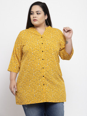PLUSS Casual 3/4 Sleeve Printed Women Yellow Top