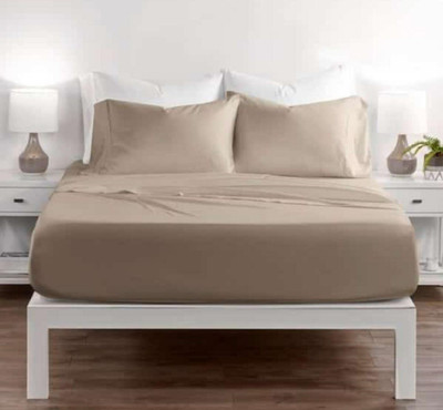 Cazimo 180 TC Polyester Double Solid Flat Bedsheet(Pack of 1, Cream)