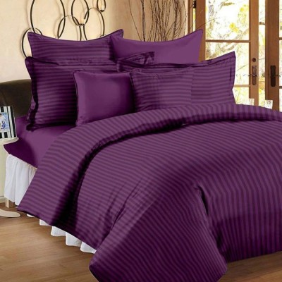 AMIGOS 210 TC Cotton King Striped Flat Bedsheet(Pack of 1, Dark Purple)