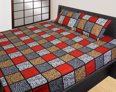WINNEHA 140 TC Polycotton Double 3D Printed Flat Bedsheet(Pack of 1, Multicolor)