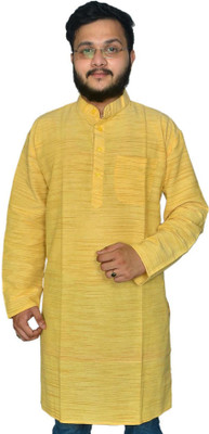 DESHBANDHU KHADI Men Self Design Straight Kurta(Yellow)