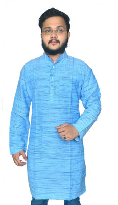 DESHBANDHU KHADI Men Self Design Straight Kurta(Light Blue)