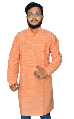 DESHBANDHU KHADI Men Self Design Straight Kurta(Orange)