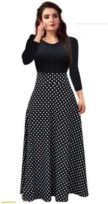 Aadil Women Polka Print Anarkali Kurta(Black)
