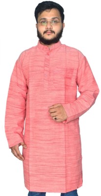 DESHBANDHU KHADI Men Woven Design Straight Kurta(Pink)