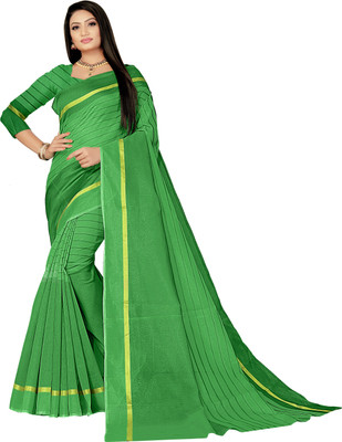 BHAKTI BHUSHAN CREATION Striped Bollywood Cotton Blend, Cotton Linen Saree(Green)