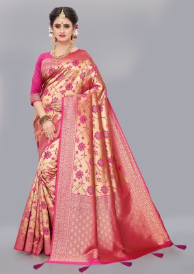 Being Banarasi Self Design Kanjivaram Silk Blend, Jacquard Saree(Pink)