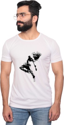 NITYANAND CREATIONS Printed Men Round Neck White, Black T-Shirt