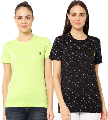 MACK JONNEY Solid Women Round Neck Multicolor T-Shirt