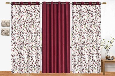 La elite 213 cm (7 ft) Polyester Room Darkening Door Curtain (Pack Of 3)(Floral, Maroon)