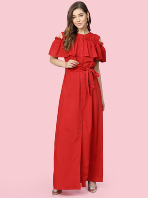 Uptownie Lite Women Maxi Red Full Length Dress