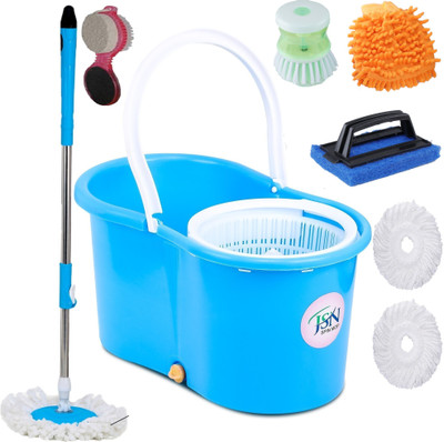 JSN Classic Magic Cleaning Spin Bucket Mop for Floor & Home Cleaning Dry Bucket Mop Mop Set(Blue)
