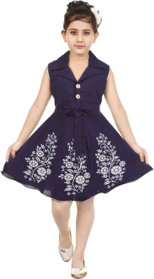 smartbazar Girls Midi/Knee Length Casual Dress(Dark Blue, Sleeveless)