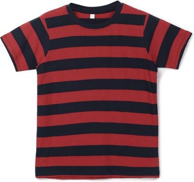 Urbano Juniors Boys Striped Pure Cotton Regular T Shirt(Red, Pack of 1)