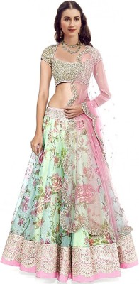 Saadhvi Embroidered Semi Stitched Lehenga Choli(Green)