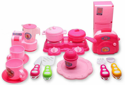 AVYUKT Kitchenware, Kitchen Set Toys for Kids, Modern Kitchen Set with Cook top, Refrigerator, Microwave Oven Mixer Grinder, Multicolor 16Pcs