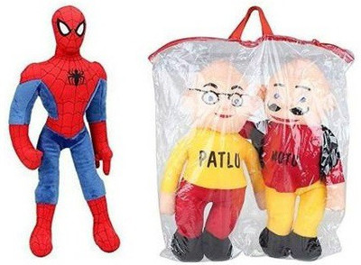 Crispy toys Spiderman & Motu Patlu Soft Toy For Kids Playing Teddy Bear in size 38 & 30 Cm Long  - 38 cm(Multicolor)