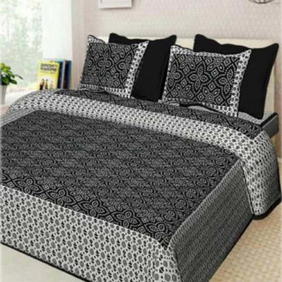 Rajoriya Creation 250 TC Cotton Double Printed Flat Bedsheet(Pack of 1, Black)