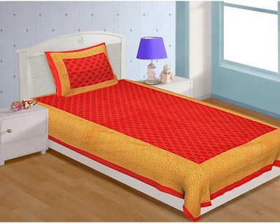 E ELMA 104 TC Cotton Single Jaipuri Prints Flat Bedsheet(Pack of 1, Red)