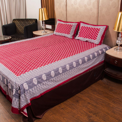 E ELMA 144 TC Cotton Double Jaipuri Prints Flat Bedsheet(Pack of 1, Multicolor)