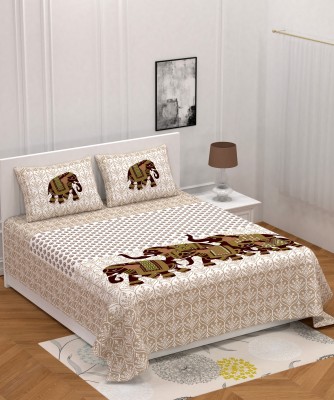 Homeline 104 TC Cotton Double Animal Flat Bedsheet(Pack of 1, Cream)