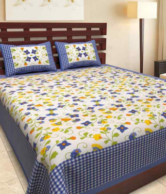 E ELMA Cotton Double Flat 144 TC Jaipuri Prints Bedsheet(Pack of 1, Multicolor)
