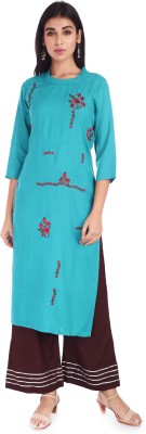 Mehsoos Women Embroidered Straight Kurta(Light Blue)