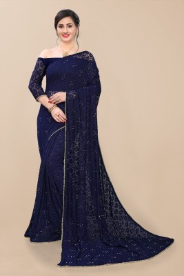 VRINDITA FASHION Embroidered Bollywood Net Saree(Dark Blue)