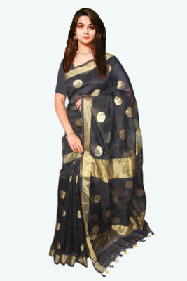 sourav biswas Woven Handloom Art Silk, Cotton Silk Saree(Black)