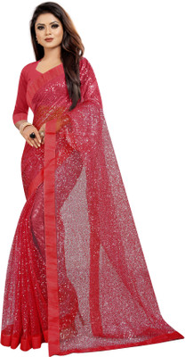 Matangi Exporter Embroidered Bollywood Net Saree(Red)