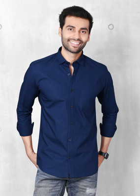 5TH ANFOLD Men Solid Casual Dark Blue Shirt