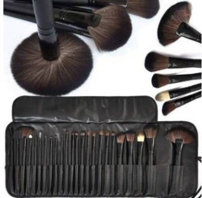 Town Huda Beauty 24 BRUSH WOODEN HANDLE BLACK BRUSH WITH PU BAG(Pack of 24)