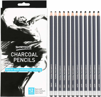 CHROME Artist Sketching And Drawing Charcoal Soft,Medium,Hard Pencil(Set of 12, Black)