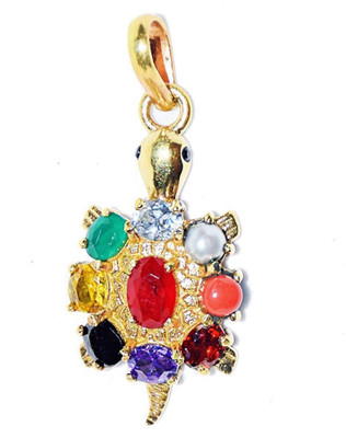 VAIBHAV TORTOISE NAVRATNA LOCKET Gold-plated Cubic Zirconia Brass Pendant