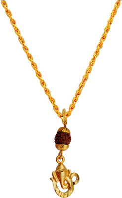 M Men Style Lord Shree Ganesha Morya Om Rudhrasha Bead Temple Jewellery Locket With Chain Necklace For Men And Boys Gold-plated Brass Pendant Set