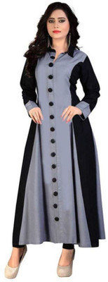 Faxmon Fashion Women Colorblock Anarkali Kurta(Grey)