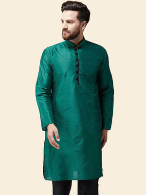 kaifoo Men Solid Straight Kurta(Green)