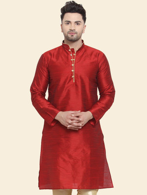 SAIFOO Men Solid Straight Kurta(Maroon)