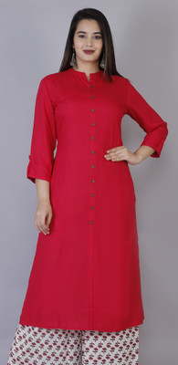 Akii's Women Solid Straight Kurta(Red)