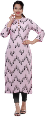 APNI DESIGN Women Printed Straight Kurta(Pink)