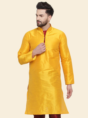 SAIFOO Men Solid Straight Kurta(Yellow)