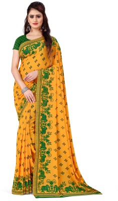 kashvi sarees Printed Daily Wear Georgette Saree(Yellow)