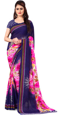 ANAND Printed, Floral Print Daily Wear Georgette Saree(Blue, Pink)