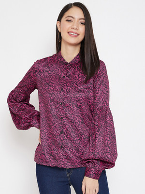 zyio Women Animal Print Party Purple Shirt