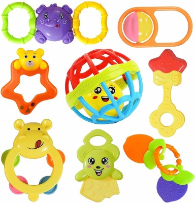 Shoptix Attractive Rattle for New Borns Baby and Infants Teether for Babies, Toddlers (Set of 8) Rattle(Multicolor)