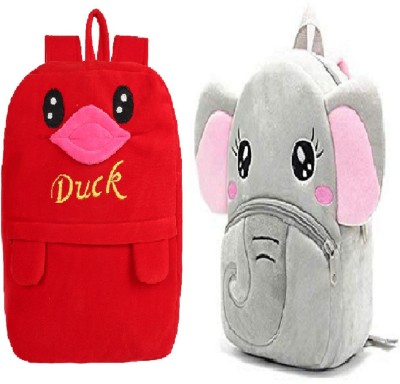 Lychee Bags Printed Kids School Bags DUCK And Elephent 10 L Backpack(Red, Grey)