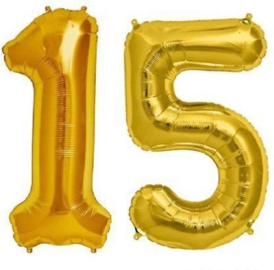 FANEX Solid Golden Fifteen (15) Number/Digit/Numerical Foil Balloon Airwalker(Gold, Pack of 2)