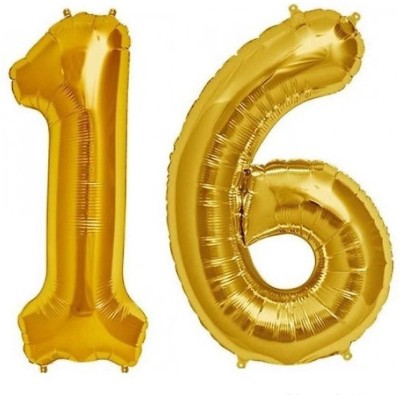 Flipace Solid Golden Sixteen (16) Number/Digit/Numerical Foil Balloon Airwalker(Gold, Pack of 2)