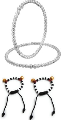 SMARNN Metal Silver Bangle Set(Pack of 4)