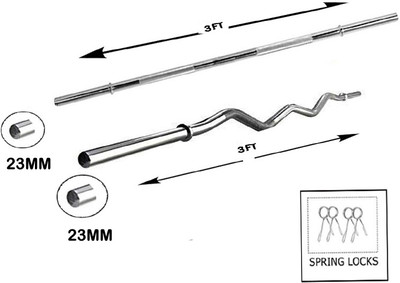 L'AVENIR Gym & Fitness 3ft. Weight Lifting STRAIGHT ROD + CURL ROD with Rod Locks Weight Lifting Bar(Silver)